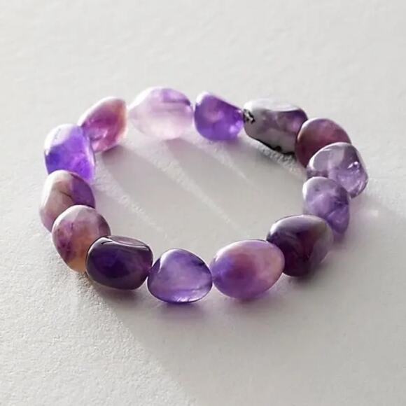 Free People Ariana Ost Crystal Stone Chunky Bracelet Amethyst Purple Bohemian - Picture 6 of 11